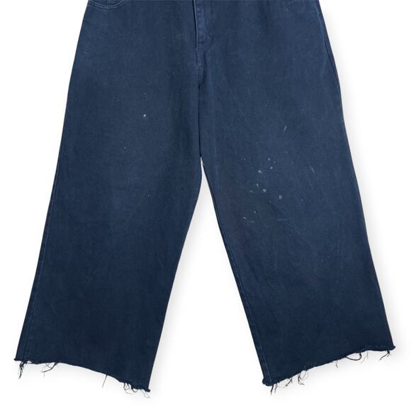 Vintage SOLO SEMORE Wide Leg Jeans SIZE 34 x 27 Indigo RAW HEM Dark Indigo Denim - Picture 9 of 11